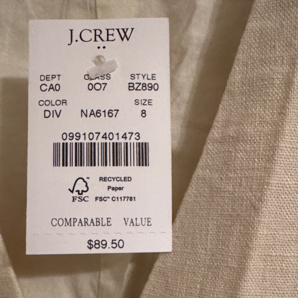 J. Crew Cream Sleeveless Button-Front Linen-Blend Vest - Picture 2 of 2
